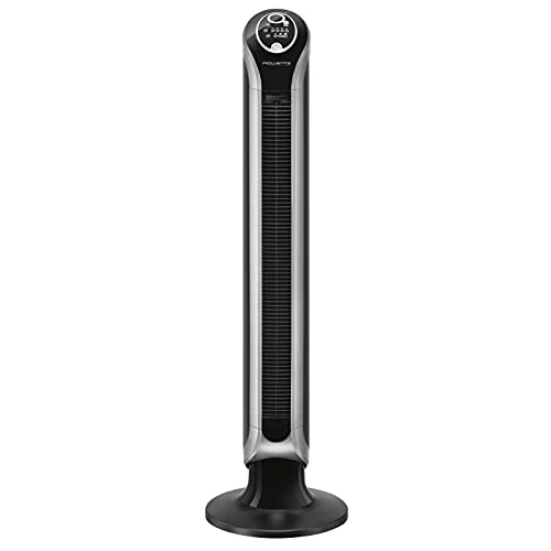 Rowenta VU6670 Infinite Digital Tower Fan, Up to 8 Hour Timer, 3 Speeds, 180° Oscillation, Remote Control, Home & Office Use, Eco Mode, Auto Air Flow & Shut Off, Temperature Indicator, Black