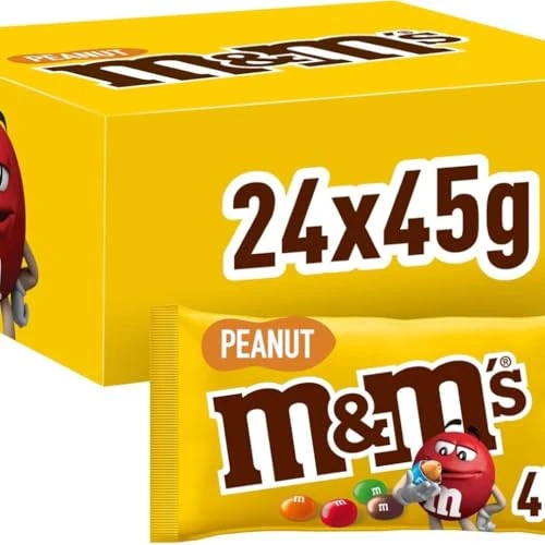 Begrenztes Angebot: M&M's Peanut, Schokoladen Großpackung als Schokolade, 24 x 45g, Erdnussgeschmack Schokolinsen als Süßigkeiten, Schokoladen Geschenk (1080g) von 14.91 EUR auf 14.16 EUR (Rabatt 5%)