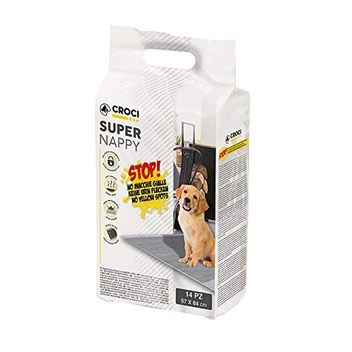 Croci Super Nappy Carbón Activado - Colchonetas Higiénicas Para Perros 57X84 Cm - 14 unidades, Travesaños Desechables Para Perros Y Mascotas, Antimanchas, Antiolor