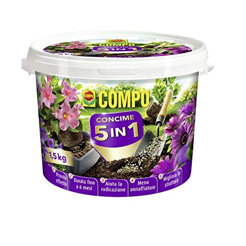 COMPO Concime 5 in 1, Concime Universale, Per Piante in Vaso e in Giardino, 1,5 kg
