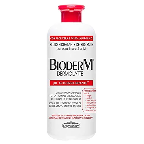 Bioderm Dermolatte – Crema Limpiadora Corporal y Facial con Aloe Vera y Ácido Hialurónico - Ideal para Pieles Sensibles Como la de los Bebés y de las Personas Mayores – Muy Hidratante - 500 ml