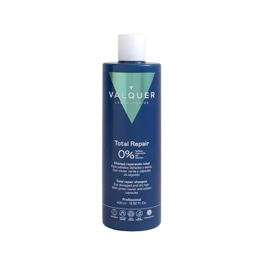 Offre limitee: VALQUER Shampoing Total Repair Zero | Réparation intensive pour cheveux abîmés et secs | Hydratation intense, douceur et brillance grâce au caviar vert et aux capsules de coton | Vegan | 400 ml de 23.22 EUR a 16.67 EUR (economie 28%)