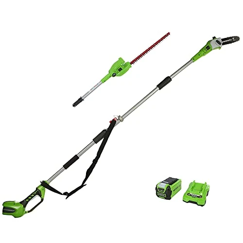 Oferta ograniczona: Greenworks G40PSHK2 Akumulatorowa Pilarka i Nożyce do Żywopłotu na Wysięgniku z Paskiem na Ramię 2w1, Ostrze Pilarki 20cm, Przycinarka Ostrza o Podwójnym Działaniu 51 cm Akumulator 40V 2Ah i Ładowarka z 782.98 PLN na 782.98 PLN (zniżka 0%)