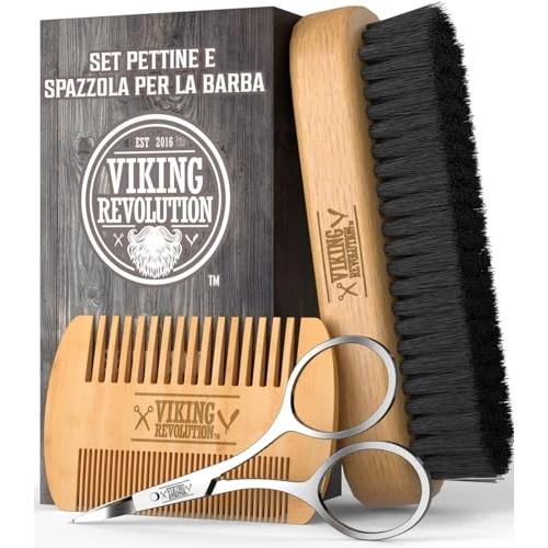 Limited-time offer: Viking Revolution - Beard Brush For Men - Natural Boar Bristle Brush And Dual Action Pear Wood Beard Combs With Velvet Travel Pouch - Mens Gifts - 3 Pieces from 9.99 £ to 9.99 £ (save 0.00%)