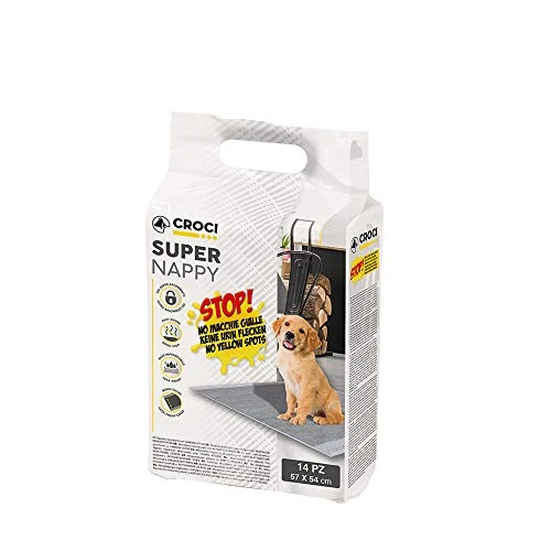 Offerta a tempo: Croci Super Nappy Carboni attivi - Tappetini Igienici per Cani 57x54 cm - 14 pezzi, Traverse Cani e Animali Domestici, per Pipi Cane e Gatto Ultra Assorbenti Usa e Getta, Antistrappo e Antiodore - 0.00% da 6.99 € a 6.99 €
