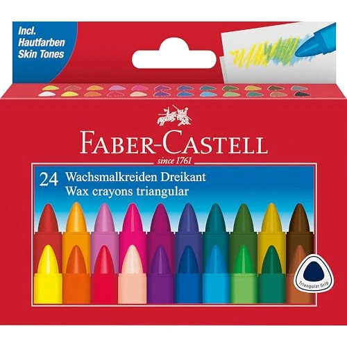 Offerta a tempo: FABER-CASTELL 120024 - Pastelli a cera triangolari, 24 pastelli a cera per bambini e adulti - 8% da 10.22 € a 9.40 €