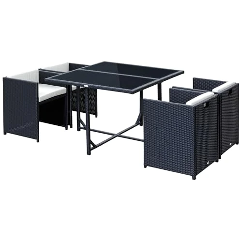 Offerta a tempo: Outsunny Set Mobili da Giardino 5pz Set Tavolo da Pranzo Nero 109x109x72 cm - 0.00% da 264.95 € a 264.95 €