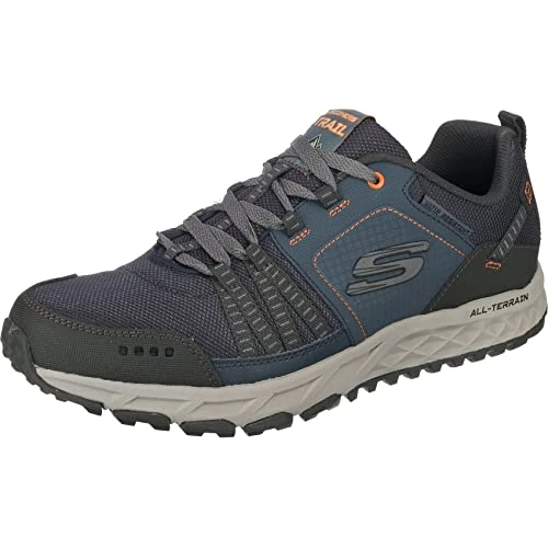 Skechers Escape Plan, Scarpe da Escursionismo Uomo, Multicolore Blu Navy Orange, 45.5 EU