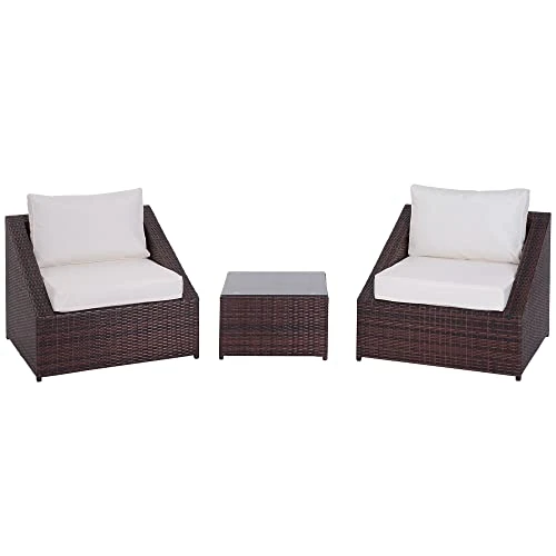 Offerta a tempo: Outsunny Set Mobili da Balcone in PE Rattan, Tavolo da Giardino con Poltroncine e Cuscini, Marrone - 45% da 229.95 € a 126.47 €