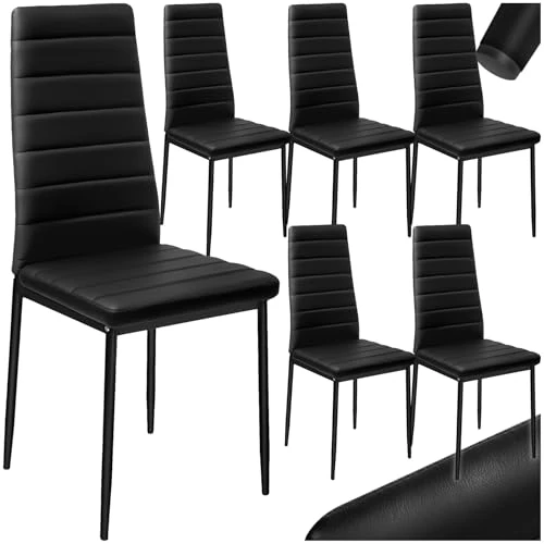 Zeitlich begrenztes Angebot: tectake® eleganter Stuhl mit hoher Rückenlehne, 6er Set, Pflegeleichte Esszimmerstühle, Küchenstühle 6er Set, Stühle 45 x 48 x 98,5 cm, Polsterstuhl modern und bequem - schwarz von 109.79 € auf 106.79 € (3% Rabatt)