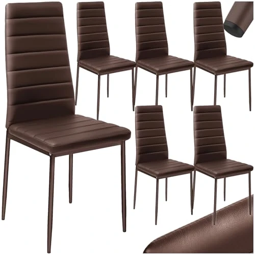 Offerta a tempo: tectake® Set 6 Sedie Sala da Pranzo, Sedie Cucina in Similpelle, Gambe in Acciaio, Sedie da Pranzo Moderne dal Design Elegante, Sedie da Cucina Antiscivolo - Marrone - 19% da 139.99 € a 112.79 €