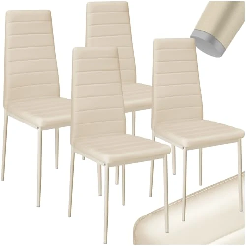 Offerta a tempo: tectake® Set 4 Sedie Sala da Pranzo in Pelle Sintetica, Sedie da Cucina Eleganti e Comode, Sedie Sala da Pranzo Moderne Stabili e Robuste, Sedie da Pranzo Versatili - Beige - 25% da 106.99 € a 79.79 €