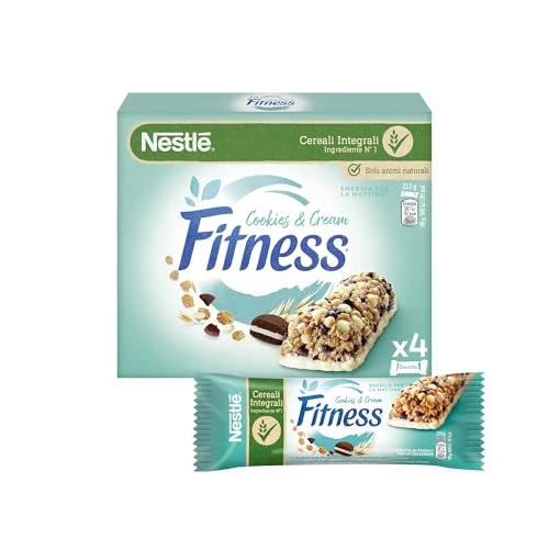 FITNESS Cookies & Cream - Barras de cereales integrales con galletas y chocolate blanco, 4 piezas de 23,5 g (94 g)