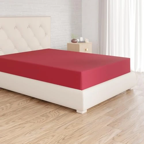 Amazon Basics Sabana Bajera Ajustable, 160 x 200 x 30 cm, de Poliéster Microfibra, Burdeos