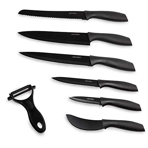 Cecotec Lot de 7 Couteaux de cuisine et ustensiles Titanium (Noir)