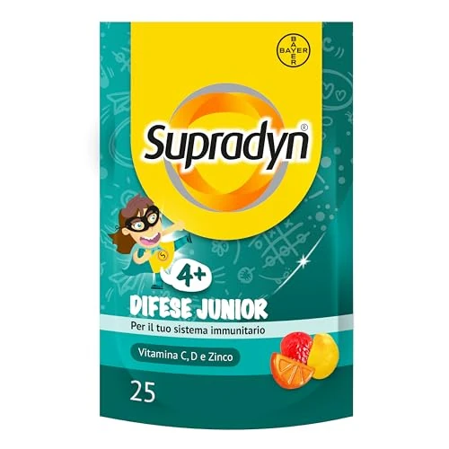 Supradyn Difese Junior Integratore Difese Immunitarie Multivitaminico Vitamine Gommose con Vitamina C, Vitamina D e Zinco per le Difese Immunitarie dei Bambini,25 Caramelle Gommose