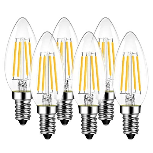 Limited-time offer: E14 LED Filament Bulbs, 6 Pack, 470Lm, LVWIT 4W C35 Candle Glass Vintage LED, Non-Dimmable, Warm White 2700K 40W Incandescent Equivalent from 12.99 GBP to 11.04 GBP (save 15%)