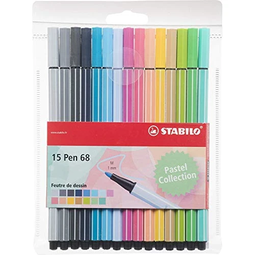 STABILO Pen 68 Pastel - Pennarello Premium - Astuccio da 15 - Colori assortiti