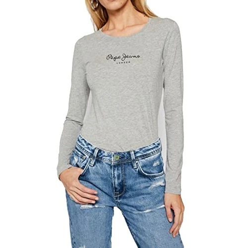 Limited-time offer: Pepe Jeans New Virginia Women's T-Shirt Slim Fit Long Sleeve Grey (Grey Marl), S from 17.69 GBP to 17.69 GBP (save 0%)