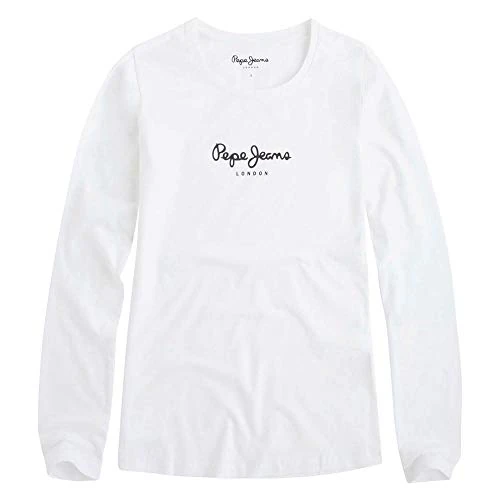 Pepe Jeans Vrouwen New Virginia T-Shirt Slim Fit Lange Mouw Blauw, Wit (wit), XL