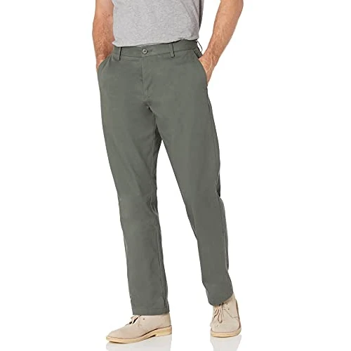 Amazon Essentials Pantaloni Chino Classici con Parte Piatta sul Davanti Resistenti alle Pieghe (Disponibili in Taglie Extra Forti) Uomo, Verde Oliva Scuro, 35W / 34L