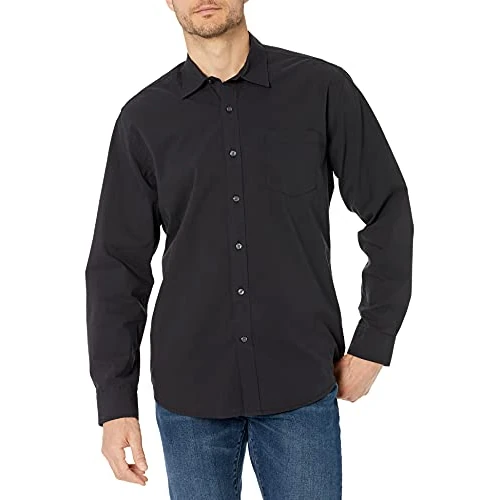 Limited-time offer: Amazon Essentials Men's Regular-Fit Long-Sleeve Casual Poplin Shirt, Black, M from 16.99 GBP to 11.89 GBP (save 30%)