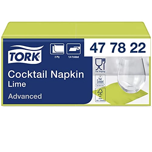 Tijdelijke aanbieding: Tork Cocktailservet Limoen, 1/4-vouw 2-laags, 24 x 24 cm, 12 x 200 servetten, 477822 van 79.99 € naar 79.99 € (0.00% korting)