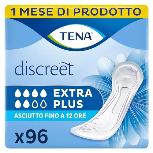 Offerta a tempo: TENA Discreet Extra Plus InstaDry Pacco Scorta Mensile - Assorbenti per perdite urinarie femminili, discreti e confortevoli, 6 confezioni x 16 pezzi - 27% da 43.80 € a 31.99 €