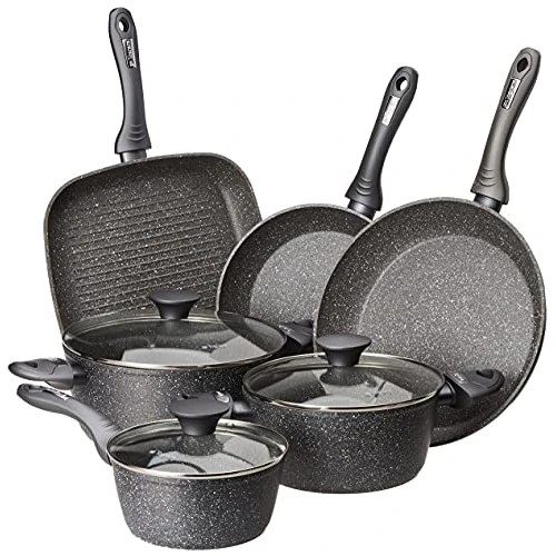 Offerta a tempo: Tognana Mythos, Batteria di pentole e padelle, 9 pezzi con 3 casseruole, 2 padelle, 1 grill, 3 coperchi, Alluminio, Grigio - 22% da 115.70 € a 89.99 €