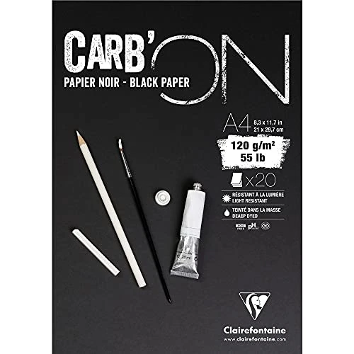 Limited-time offer: Clairefontaine - Ref 975039C - Carb'On Black Glued Paper Pad (20 Sheets) - A4 (297 x 210mm) Sized, 120gsm Paper, Acid Free, pH Neutral - Suitable for Pencil, Felt Tip, Chalk from 9.99 £ to 9.99 £ (save 0.00%)