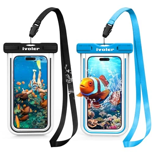 Zeitlich begrenztes Angebot: ivoler 2 Stücke wasserdichte Handyhülle Tasche, Handytasche Wasserdicht, Handy Wasserfest Hülle, Universal Staubdichte Schutzhülle für iPhone, Samsung, Huawei, usw bis zu 6.9 Zoll. (Schwarz+Blau) von 7.99 € auf 7.99 € (0.00% R