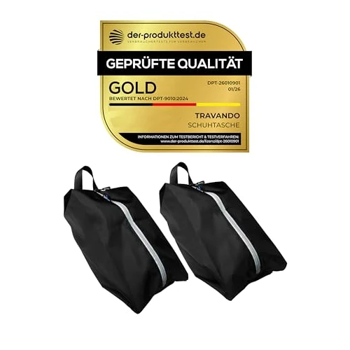 Offerta a tempo: TRAVANDO Set da 2 sacchetti porta scarpe – sacchetti impermeabili per viaggio – sacchetto per scarpe resistente allo sporco, ideale per scarpe da viaggio e vacanze (Nero) - 0.00% da 12.95 € a 12.95 €