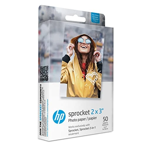 HP Sprocket 2x3 (5.1x7.5 cm) Premium Zink Sticky Back Photo Paper, 50 Sheets, Compatible with HP Sprocket Photo Printers