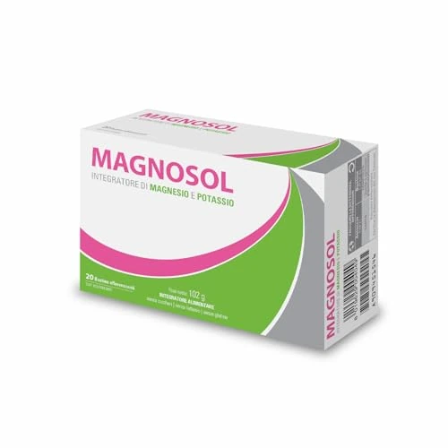 Offerta a tempo: Magnosol, Integratore Alimentare di Magnesio e Potassio, Riduzione di Stanchezza e Affaticamento, Senza Zuccheri, Lattosio e Glutine, 20 Bustine - 37% da 16.98 € a 10.78 €