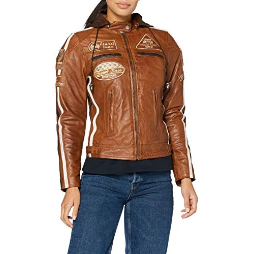 Offerta a tempo: URBAN 5884 Giacca da motociclista da donna con protezioni, giacca in pelle di agnello, protezioni per schiena, spalle e gomiti | Tan | XL - 0.00% da 150.35 € a 150.35 €