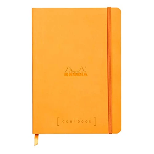 RHODIA 117755C - Flexible Notebook Journal Goalbook Orange A5 14.8 x 21 cm - Dotted - 240 pages - Ivory 90gsm paper - 2 Ribbons, Elastic Closure - Leatherette