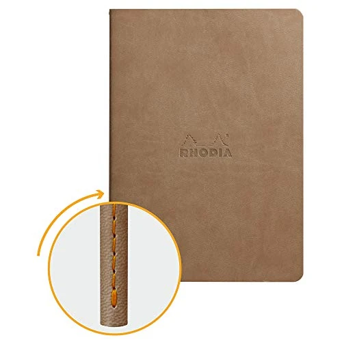 RHODIA 116404C - taccuino morbido cucito textile Tortora - A5 14,8X21cm - a righe - 64 pag. - Carta Clairefontaine Avorio 90g/m² - COPERTINA Simil Cuoio - Collezione Rhodiarama