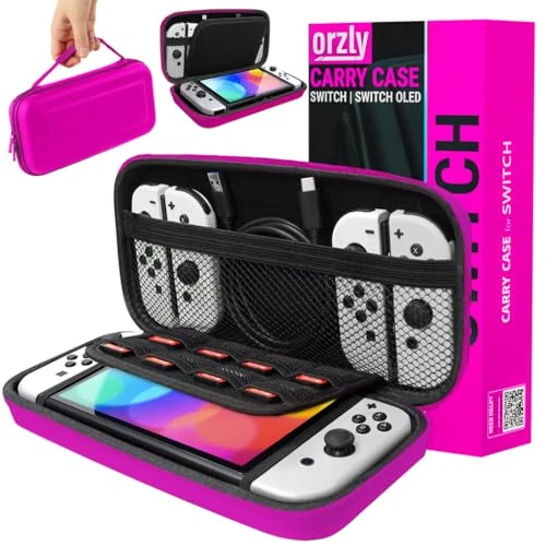 Orzly Estuche de Transporte Compatible con Switch y la Nueva Consola OLED Switch - Estuche Protector de Viaje portátil Duro de Color Rosa co