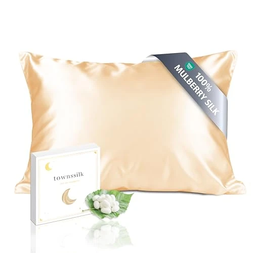 Offerta a tempo: townssilk Federa seta cuscino,100% naturale seta di gelso 19momme,doppia faccia,benefica per capelli e pelle,ipoallergenica,cerniera nascosta,1 pz,50x75cm,Oro champagne - 19% da 28.99 € a 23.46 €