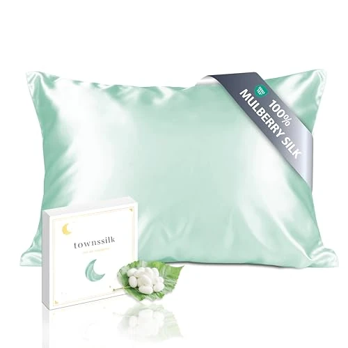 Offerta a tempo: townssilk Federa seta cuscino,100% naturale seta di gelso 19momme,doppia faccia,benefica per capelli e pelle,ipoallergenica,cerniera nascosta,1 pz,50x90cm,Lightgreen - 17% da 34.82 € a 29.06 €