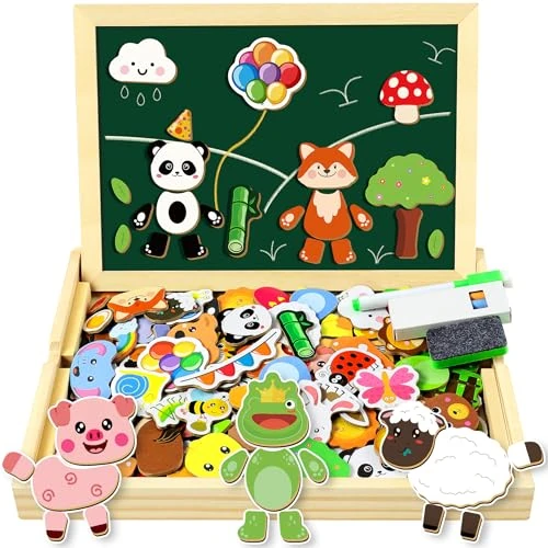 Zeitlich begrenztes Angebot: COOLJOY Montessori Spielzeug ab 3-6 Jahre,Puzzle ab 3 4,Magnetisches Holzpuzzle 120+ Stück, Doppelseitige Magnettafel, Christmas Geschenk für Kinder ab 3-6Jahre Mädchen Und Jungen von 20.99 € auf 16.99 € (19% Rabatt)