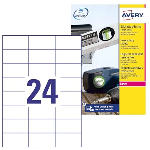 Avery Zweckform L4718 20 Outdoor Waterproof Film Labels (480 Labels 70 x 37 mm 20 Sheets White