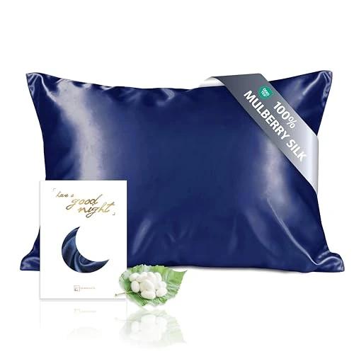 townssilk Taie d'oreiller en Soie, 100% Soie de mûrier Naturelle 19 Momme, Deux Faces en Soie, certifiée Oeko-Tex, Douce pour la Peau et Les Cheveux, 1 unité,50x75cm,Bleu Marine