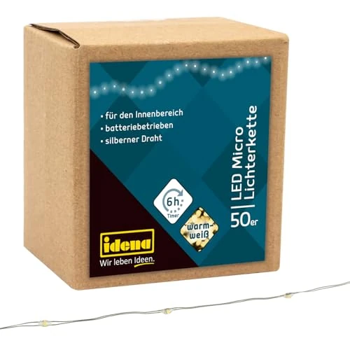 Oferta limitada: Idena 31825 - Microcadena de luces LED con 50 LED en blanco cálido, con función de temporizador de 6 horas, funciona con pilas, para fiestas, navidad, decoración, bodas, como luz de ambiente de 5.99 € a 5.99 € (ahorro 0.00%)