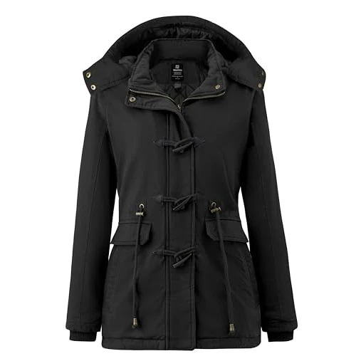 Limited-time offer: Wantdo Women's Windproof Warm Coat Winter Casual Fleece Coat Classic Cotton Hoodie Jacket Ladies Slim Fit Jacket Black XL from 57.71 GBP to 39.99 GBP (save 31%)