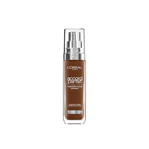 Offerta a tempo: L'Oréal Paris Fondotinta Liquido, Incarnato Uniforme e Illuminato, Finish Naturale, Per Tutti i Tipi di Pelle, Formula con Acido Ialuronico, Accord Parfait, Tonalità: 10N Cocoa, 30 ml - 48% da 19.95 € a 10.31 €