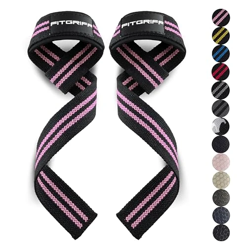 Fitgriff® Lifting Straps - Padded Weightlifting Wrist Straps for Bodybuilding, Weight Training and Fitness - for Men and Women - Black/Pink