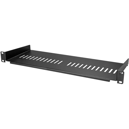 StarTech.com 1U Server Rack Schap - Universele Geventileerde Rack Mount Cantilever Shelf voor 19" Netwerk Kast & Apparatuur - Heavy Duty Staal - Capaciteit 20kg - Diepte 18cm (7”) -Zwart(CABSHELF1U7V)