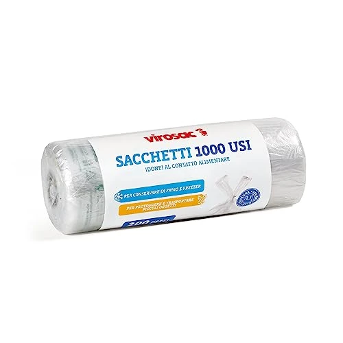 Offerta a tempo: Virosac - 1000 Usi - Sacchetti multiuso a forma di shopper 34x60, 200 sacchetti per rotolo, trasparente - 11% da 5.50 € a 4.89 €