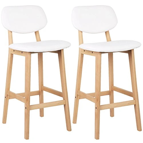 Offerta a tempo: WOLTU Sgabelli bar Set di 2, con Schienale, PU, Legno Massello, Bianco - 5% da 119.99 € a 113.99 €
